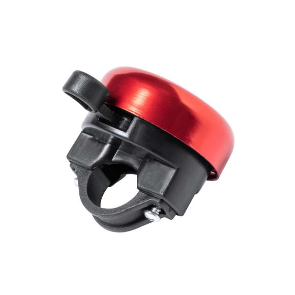 Timbre para bicicleta fabricado en resistente aluminio de acabado brillo. Con ajuste de seguridad para manillar y disponible en variada gama de colores.