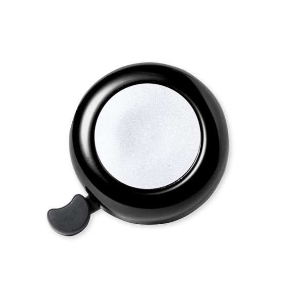 Timbre para bicicleta fabricado en resistente aluminio de acabado brillo. Con ajuste de seguridad para manillar y disponible en variada gama de colores.