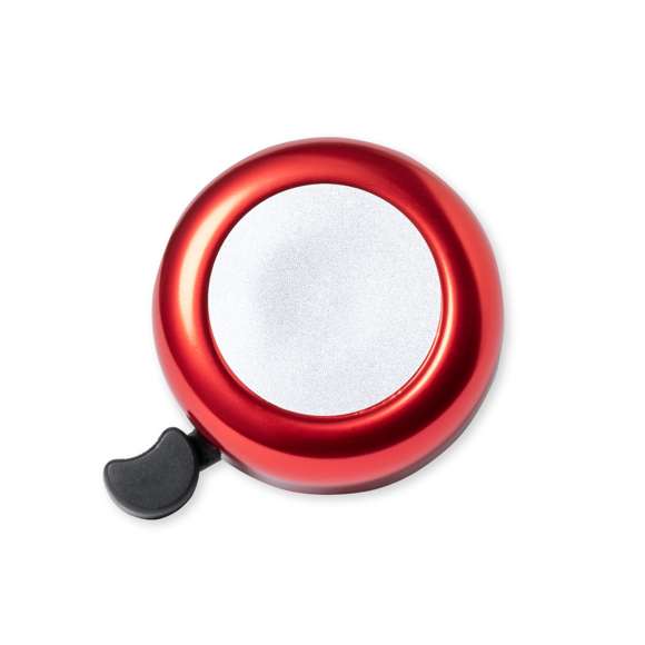 Timbre para bicicleta fabricado en resistente aluminio de acabado brillo. Con ajuste de seguridad para manillar y disponible en variada gama de colores.