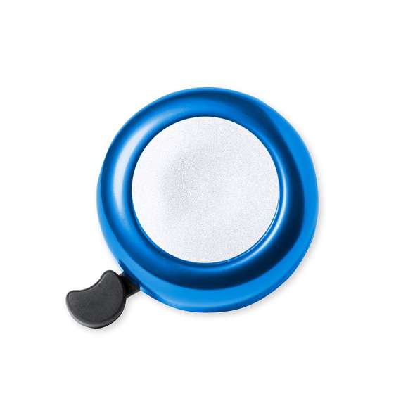 Timbre para bicicleta fabricado en resistente aluminio de acabado brillo. Con ajuste de seguridad para manillar y disponible en variada gama de colores.