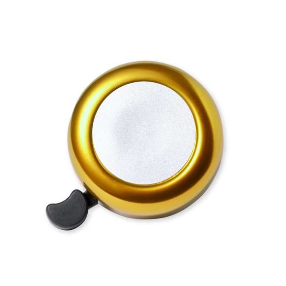Timbre para bicicleta fabricado en resistente aluminio de acabado brillo. Con ajuste de seguridad para manillar y disponible en variada gama de colores.