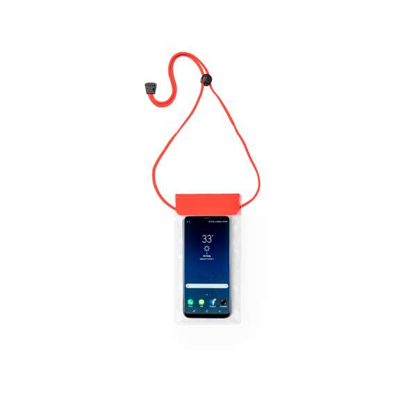 Práctico portatodo impermeable en PVC, con función táctil y doble sistema de seguridad para preservar la estanqueidad. Especialmente diseñado para dispositivos con pantalla de 6,5 pulgadas. Con cordón a juego, accesorio de ajuste y amplia superficie de marcaje.