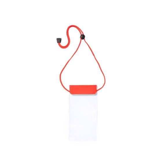 Práctico portatodo impermeable en PVC, con función táctil y doble sistema de seguridad para preservar la estanqueidad. Especialmente diseñado para dispositivos con pantalla de 6,5 pulgadas. Con cordón a juego, accesorio de ajuste y amplia superficie de marcaje.