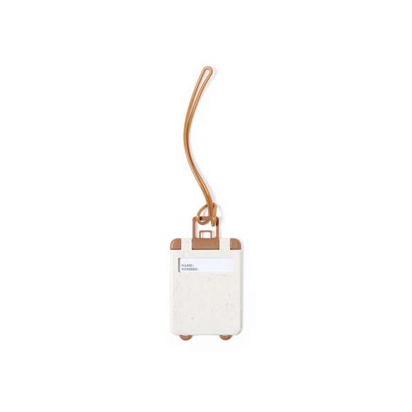 Identificador para maletas de línea nature y original diseño trolley, fabricado en caña de trigo. Con resistente cinta de acople y tarjeta de identificación en español e inglés.La caña de trigo fomenta la utilización de materias primas naturales, reduciendo así las emisiones contaminantes.