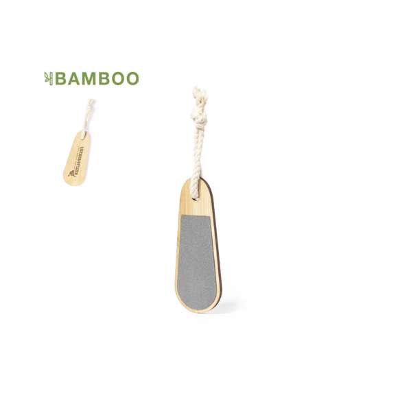 Lima de línea nature con cuerpo fabricado en bambú y cordón de transporte en algodón.