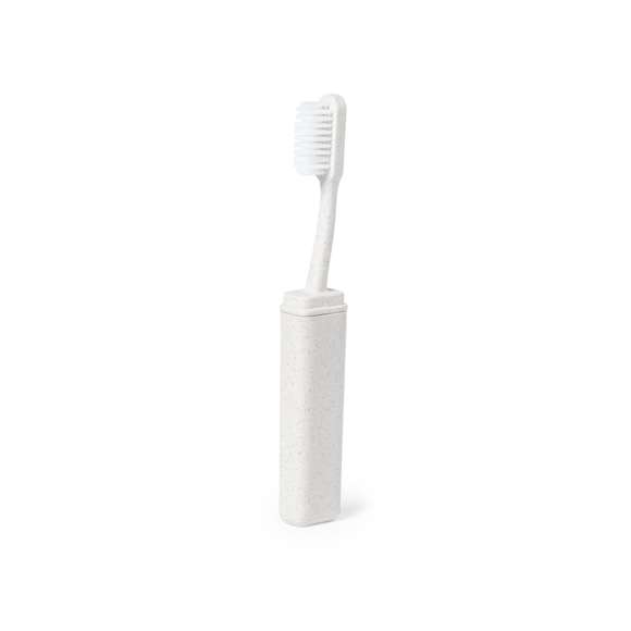 Cepillo de dientes plegable y de línea nature. Fabricado en caña de trigo, para así fomentar la utilización de materias primas naturales y reducir las emisiones contaminantes.