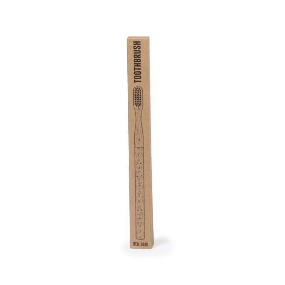 Cepillo de dientes de línea nature. Con mango en corcho natural y cuerpo en bambú, fomentando la utilización de materias primas naturales y sostenibles.
