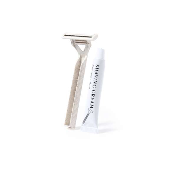 Set de afeitado con cuchilla y gel de afeitar. Contenido: Cuchilla de afeitar de doble hoja con cuerpo fabricado en en caña de trigo, para así fomentar la utilización de materias primas naturales y reducir las emisiones contaminantes. Gel de afeitar en tubo de 8 gr, con tapón a rosca.Set presentado en caja individual de diseño kraft.