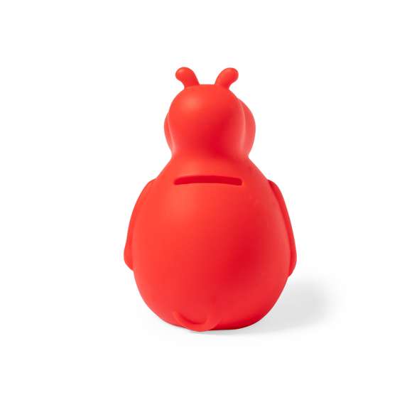 Hucha de original diseño hipopótamo, fabricada en suave y resistente PVC apto para niños. Con tapadera inferior y disponible en variada gama de colores.