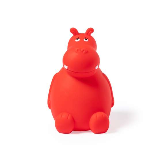 Hucha de original diseño hipopótamo, fabricada en suave y resistente PVC apto para niños. Con tapadera inferior y disponible en variada gama de colores.