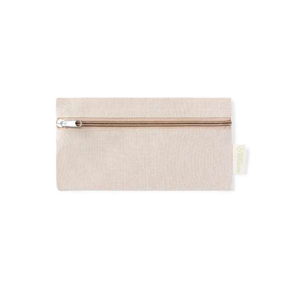 Estuche de línea nature elaborado en algodón reciclado. Compartimento principal de cierre de cremallera, con distintivo algodón reciclado en etiqueta. Disponible en amplia gama de colores.