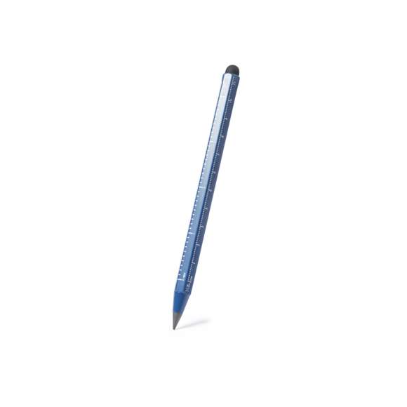 Lápiz eterno multifunción fabricado en aluminio reciclado. Funciones lápiz, puntero táctil y regla, con medidas en centímetros (11) y pulgadas (4). Reutilizable y con escritura infinita, para así usar siempre el mismo lápiz y no generar residuos. Con distintivo aluminio reciclado y disponible en variada gama de colores.El aluminio reciclado es un material con posibilidades de reciclaje casi infinitas, sin perder sus propiedades originales y consumiendo menos energía en este proceso.