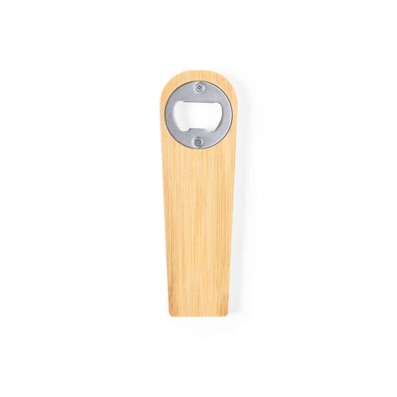 Original abridor magnético de línea nature, fabricado en resistente bambú. Con pinza integrada en cuerpo y sistema de apertura metálico.