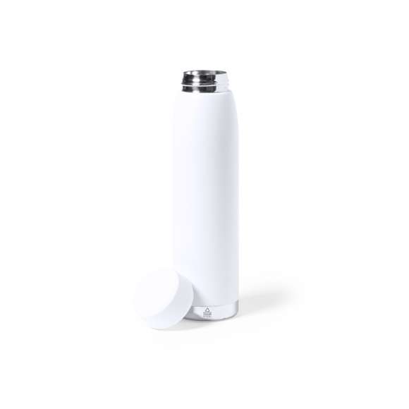 Bidón térmico de 380 ml de capacidad, fabricado en acero inox reciclado de doble pared, con tapón a rosca a juego y base en plata. Disponible en variada gama de colores satinados, libre de BPA y presentado en caja individual de diseño kraft.  El acero es uno de los materiales más demandados y que puede encontrarse casi en todas partes, desde productos de uso diario a grandes construcciones. Con innumerables propiedades, entre las que cabe destacar la durabilidad y su alto grado de reutilización, convirtiéndolo en una alternativa muy valorada en soluciones de sostenibilidad. Debidamente tratado, permite obtener nuevos recursos de infinita utilización.