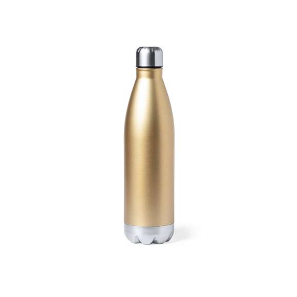 Bidón térmico de 750 ml de capacidad, fabricado en acero inox de doble pared. Con aislamiento de cobre al vacío, que permite mantener el calor y el frío durante más tiempo, llegando a las 12 y 48 horas respectivamente. Tapón a rosca, libre de BPA y con base a juego. Disponible en variada gama de colores metalizados y presentado en caja individual de diseño kraft.Disponible manual de instrucciones en español e inglés.