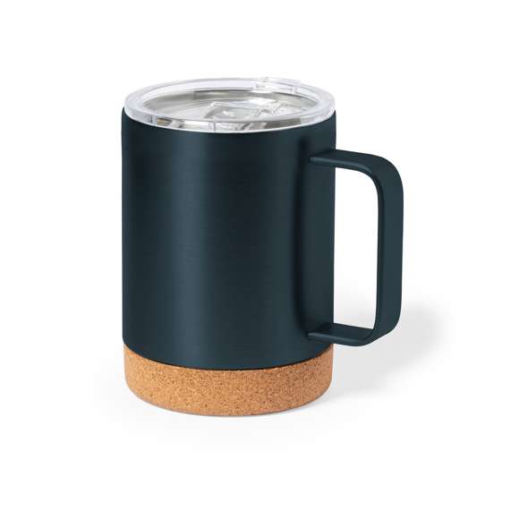 Taza térmica de sobremesa fabricada en acero inox de doble pared y 330ml de capacidad. Con dosificador en tapa, libre de BPA, y base en corcho natural. Disponible en variada gama de colores mate. Presentada en caja individual de diseño kraft.