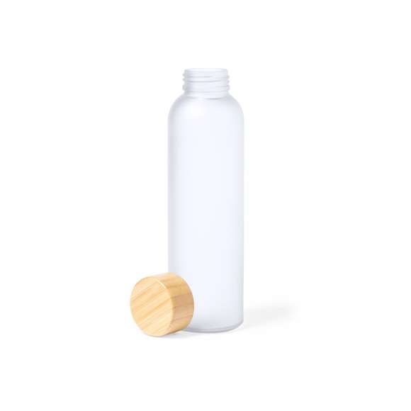 Bidón de línea nature y 500 ml de capacidad, fabricado especialmente para marcaje en sublimación. Cuerpo fabricado en cristal, con tapón a rosca de bambú y libre de BPA. Presentado en caja individual de diseño eco.