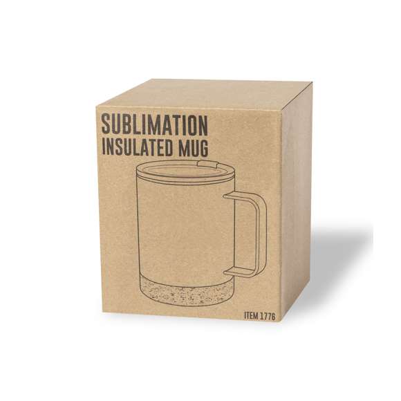 Taza térmica de sobremesa fabricada con acero inox de doble pared y 330ml de capacidad. Especialmente diseñada para marcaje en sublimación y de acabado en blanco brillo. Con dosificador en tapa con abrefácil, libre de BPA, y base en corcho natural. Presentada en caja individual de diseño kraft.