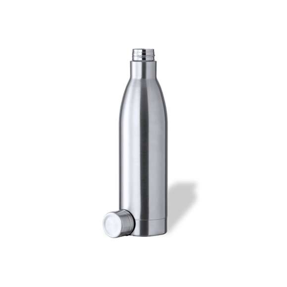 Bidón de 1 l de capacidad, fabricado en acero inox de acabado brillo. Con tapón a rosca en acero inox a juego, libre de BPA. Presentado en caja individual de diseño kraft.Disponible manual de instrucciones en español e inglés.