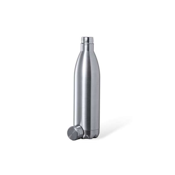 Bidón de 1 l de capacidad, fabricado en acero inox de acabado brillo. Con tapón a rosca en acero inox a juego, libre de BPA. Presentado en caja individual de diseño kraft.Disponible manual de instrucciones en español e inglés.