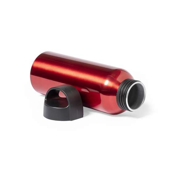 Bidón de 500 ml de capacidad, fabricado en aluminio de acabado brillo. Tapón en negro a rosca y con asa integrada, libre de BPA. Disponible en variada gama de colores y presentado en caja individual de diseño kraft.Disponible manual de instrucciones en español e inglés.