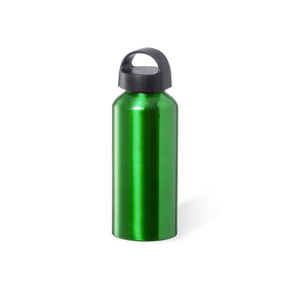 Bidón de 500 ml de capacidad, fabricado en aluminio de acabado brillo. Tapón en negro a rosca y con asa integrada, libre de BPA. Disponible en variada gama de colores y presentado en caja individual de diseño kraft.Disponible manual de instrucciones en español e inglés.