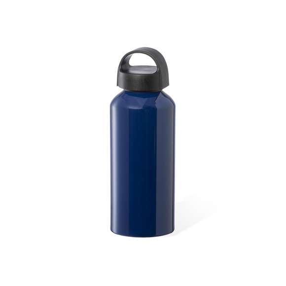 Bidón de 500 ml de capacidad, fabricado en aluminio de acabado brillo. Tapón en negro a rosca y con asa integrada, libre de BPA. Disponible en variada gama de colores y presentado en caja individual de diseño kraft.Disponible manual de instrucciones en español e inglés.
