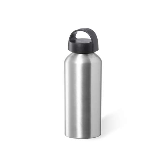Bidón de 500 ml de capacidad, fabricado en aluminio de acabado brillo. Tapón en negro a rosca y con asa integrada, libre de BPA. Disponible en variada gama de colores y presentado en caja individual de diseño kraft.Disponible manual de instrucciones en español e inglés.