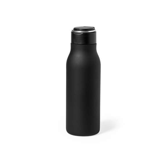 Bidón de 600 ml de capacidad, fabricado en acero inox. Tapón a rosca a juego libre de BPA, con anilla de transporte integrada, plegable y de acabado cromado. Disponible en variada gama de colores satinados y presentado en caja individual de diseño kraft.Disponible manual de instrucciones en español e inglés.