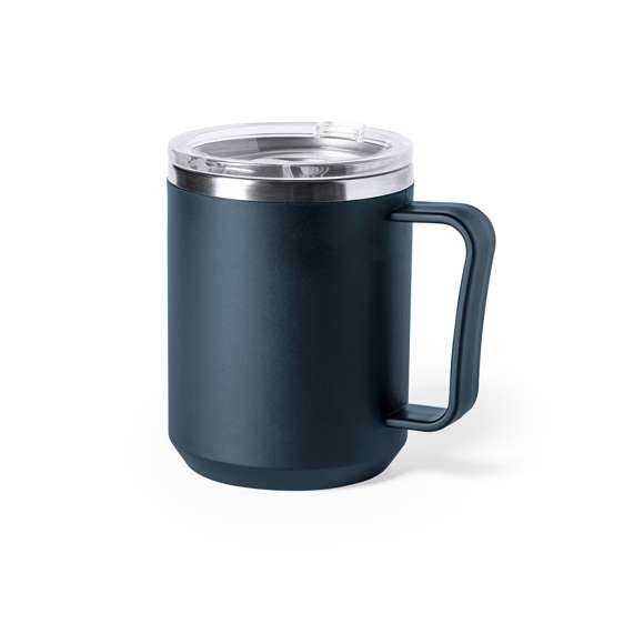 Taza térmica de sobremesa fabricada en acero inox de doble pared y 350ml de capacidad. Exterior en resistente PP, con dosificador en tapa y abrefácil. Libre de BPA. Disponible en colores mate y presentada en caja individual de diseño kraft.