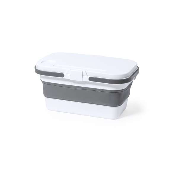 Cesta nevera para picnic plegable y multifunción. Fabricada en resistente material PP de acabado blanco, con capacidad de 16 litros. Tapa convertible en mesa mediante 2 patas plegables, con soportes para smartphone o tablet y bidón integrados. Incluye 2 asas de transporte plegables en gris. Una vez plegada ocupa poco espacio, ideal para un fácil almacenamiento.