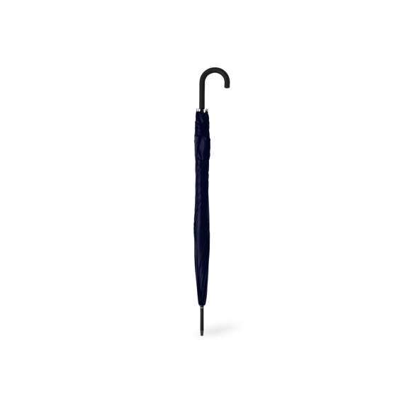 Paraguas de 8 paneles tamaño XL -130 cm diámetro-, fabricado en resistente material pongee 190T. De apertura automática y con mecanismo antiviento. Varillas de fibra en color negro, con mango curvado y cierre de velcro. Disponible en extensa gama de colores.
