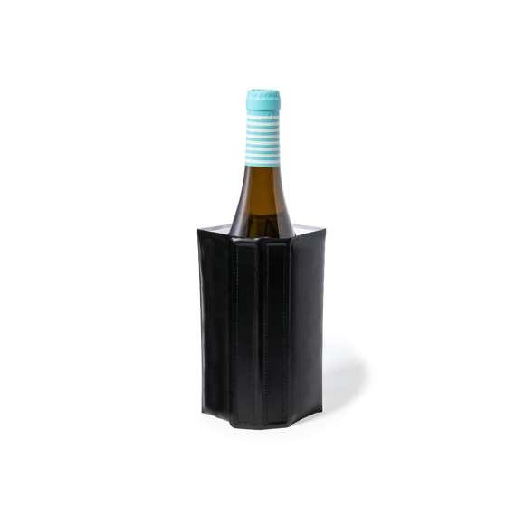Enfriador con cierre ajustable de velcro, líquido refrigerante interior y fabricado en PVC negro mate.