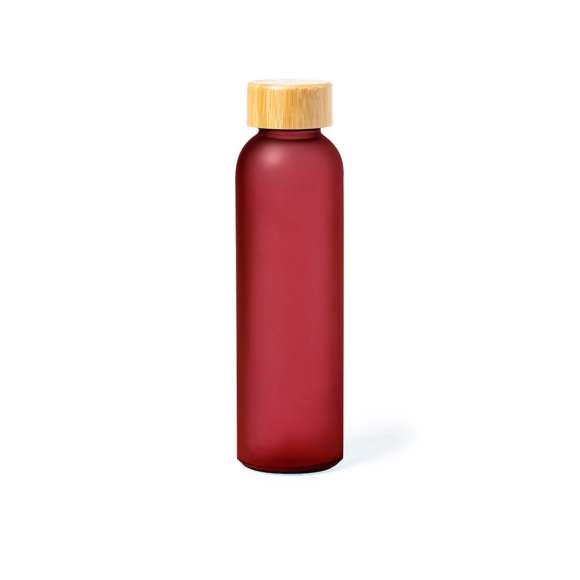 Bidón de línea nature y 500 ml de capacidad, con cuerpo fabricado en cristal, con tapón a rosca de bambú y libre de BPA. Disponible en variada gama de colores y presentado en caja individual de diseño eco.