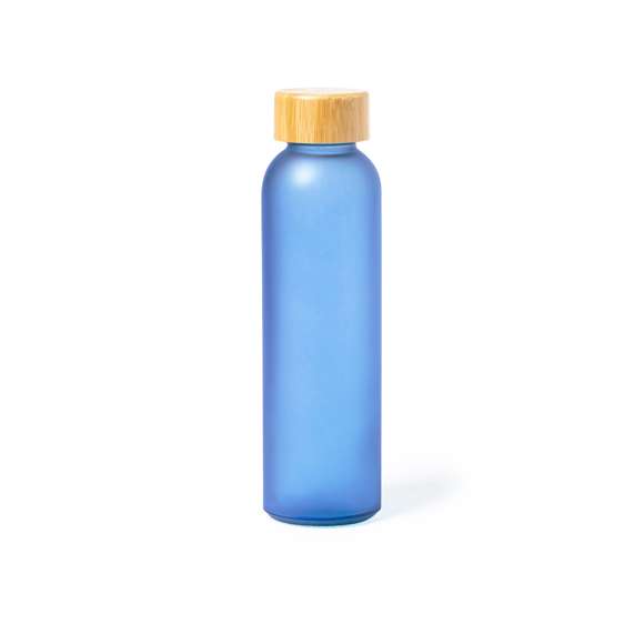 Bidón de línea nature y 500 ml de capacidad, con cuerpo fabricado en cristal, con tapón a rosca de bambú y libre de BPA. Disponible en variada gama de colores y presentado en caja individual de diseño eco.