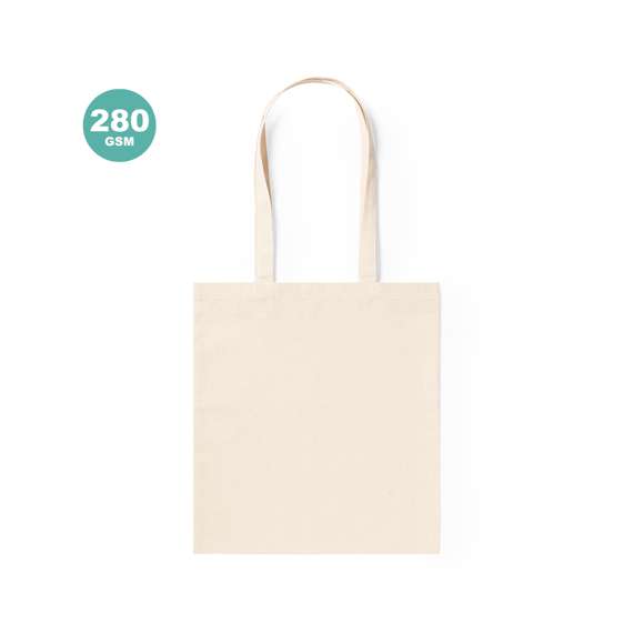 <p><strong>Bolsa Chidel </strong>fabricada en algodón 100%, de acabado natural y en 280g/m2. De acabado cosido y asas largas reforzadas (70 x 2,5 cm). Resistencia hasta 10 kg de peso.</p>