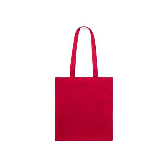 Bolsa fabricada en algodón 100% de 180g/m2. De acabado cosido y asas largas reforzadas (70 x 2,5 cm). Disponible en variada gama de colores. Resistencia hasta 10 kg de peso.