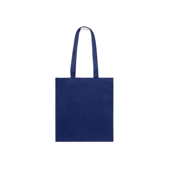 Bolsa fabricada en algodón 100% de 180g/m2. De acabado cosido y asas largas reforzadas (70 x 2,5 cm). Disponible en variada gama de colores. Resistencia hasta 10 kg de peso.