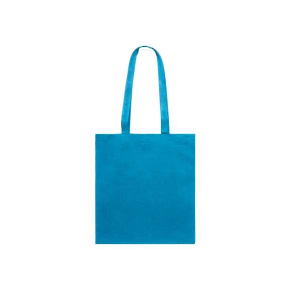 Bolsa fabricada en algodón 100% de 180g/m2. De acabado cosido y asas largas reforzadas (70 x 2,5 cm). Disponible en variada gama de colores. Resistencia hasta 10 kg de peso.