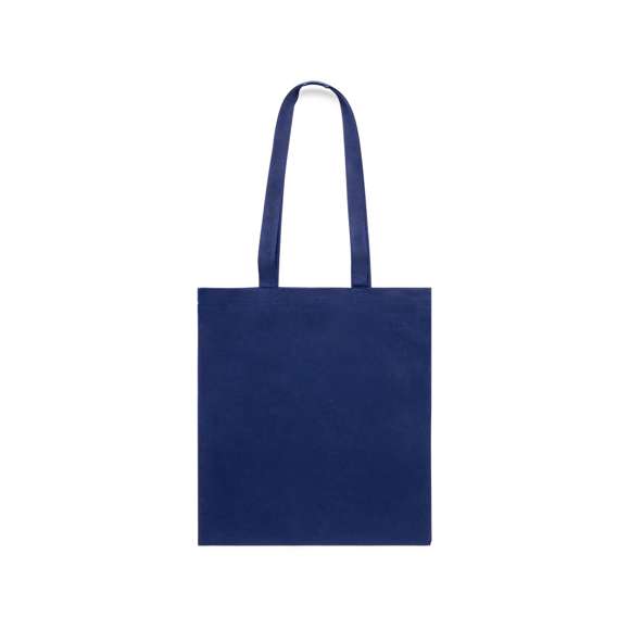Bolsa fabricada en algodón 100% de 240g/m2. De acabado cosido y asas largas reforzadas (70 x 2,5 cm). Disponible en variada gama de colores. Resistencia hasta 10 kg de peso.