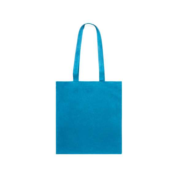 Bolsa fabricada en algodón 100% de 240g/m2. De acabado cosido y asas largas reforzadas (70 x 2,5 cm). Disponible en variada gama de colores. Resistencia hasta 10 kg de peso.