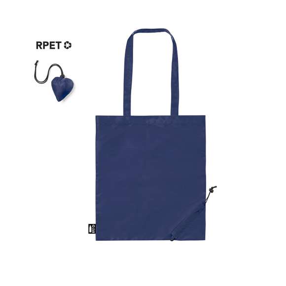 Bolsa plegable de línea nature fabricada en 190T RPET. De acabado cosido y con asas largas reforzadas (70 x 2,5cm). Plegado de pequeño tamaño mediante cordón con accesorio de ajuste. Disponible en variada gama de colores, con distintivo RPET en etiqueta exterior. Resistencia hasta 8 kg de peso.  El material RPET se elabora a partir de plástico reciclado, para así fomentar la reutilización de residuos plásticos y ayudar a la sostenibilidad del planeta.