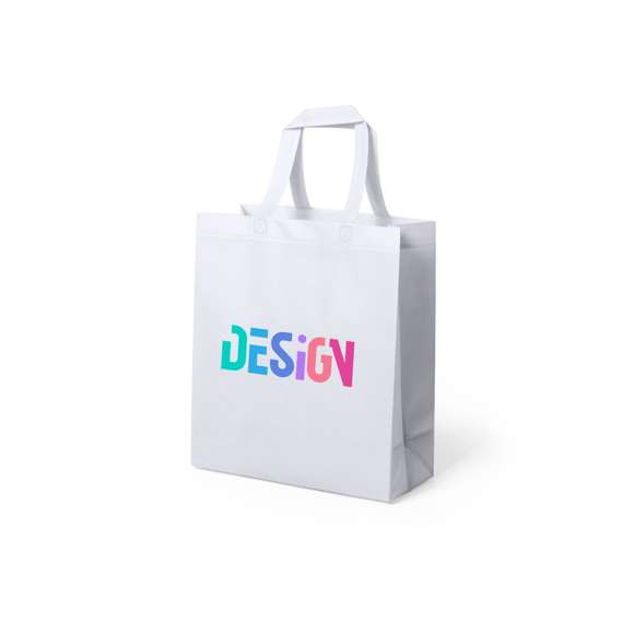 Bolsa en non-woven de 70g/m2, en color blanco y especialmente diseñada para marcaje en sublimación. De acabado termosellado, con fuelle y asas cortas reforzadas (35 x 2,5 cm). Resistencia hasta 8 kg de peso.