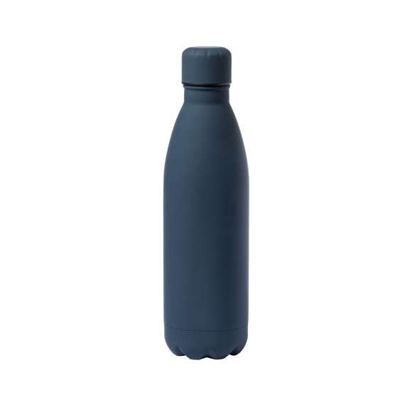 Bidón de 790 ml de capacidad, fabricado en acero inox y acabado con tacto goma, especialmente diseñado para marcaje en láser. Con tapón a rosca a juego, libre de BPA y disponible en variada gama de colores mate. Presentado en caja individual de diseño kraft.Disponible manual de instrucciones en español e inglés.