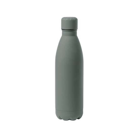 Bidón de 790 ml de capacidad, fabricado en acero inox y acabado con tacto goma, especialmente diseñado para marcaje en láser. Con tapón a rosca a juego, libre de BPA y disponible en variada gama de colores mate. Presentado en caja individual de diseño kraft.Disponible manual de instrucciones en español e inglés.
