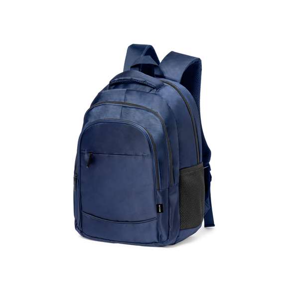 Mochila de calidad premium fabricada en RNYLON 420D. Compartimento principal con cierre de cremallera a juego y doble tirador. Incluye 3 bolsillos exteriores de cremallera y 2 bolsillos laterales de redecilla. Acolchado en asa, parte trasera y cintas para hombros, que además son ajustables. Interior con compartimento acolchado para ordenador portátil de hasta 15 pulgadas y accesorio en espalda para ajuste en trolley. Disponible en variada gama de colores, con distintivo reciclado en etiqueta exterior.El material RNYLON se elabora a partir de plástico reciclado, para así fomentar la reutilización de residuos plásticos y ayudar a la sostenibilidad del planeta.