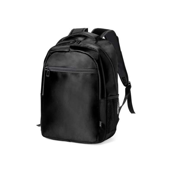 Mochila de alta calidad fabricada en RNYLON 420D. Compartimento principal con cierre de cremallera a juego y doble tirador. Incluye bolsillo exterior de cremallera y 2 bolsillos laterales de redecilla. Acolchado en asa, parte trasera y cintas para hombros, estas últimas ajustables. Interior con compartimento acolchado para ordenador portátil de hasta 15 pulgadas y accesorio en espalda para ajuste en trolley. Disponible en variada gama de colores, con distintivo reciclado en etiqueta exterior.El material RNYLON se elabora a partir de plástico reciclado, para así fomentar la reutilización de residuos plásticos y ayudar a la sostenibilidad del planeta.