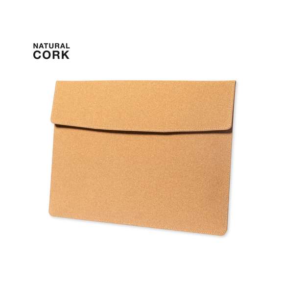 Resistente funda para ordenador portátil de calidad premium fabricada en corcho, favoreciendo el uso de materiales naturales. Compartimento principal con cierre magnético de solapa e interior acolchado. Para ordenador portátil o tablet de hasta 14 pulgadas.