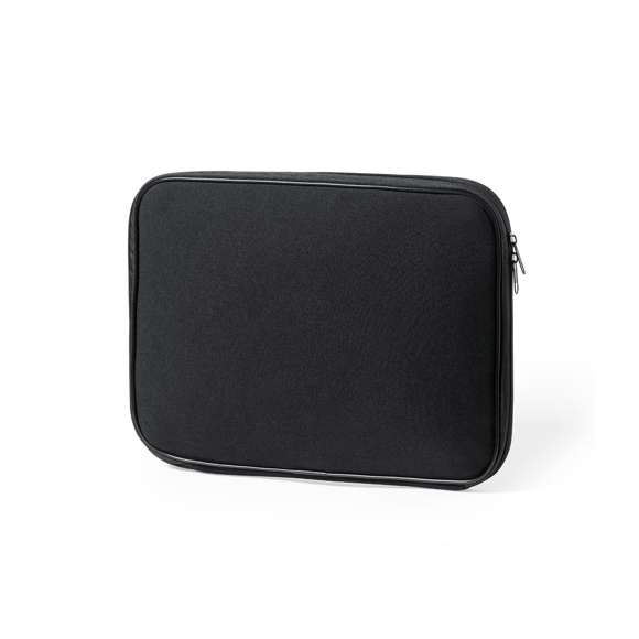 Funda para ordenador portátil, fabricada en resistente soft shell. En elegante color negro, con interior acolchado. Cierre de cremallera a juego con doble tirador. Para ordenador portátil o tablet de hasta 13 pulgadas.