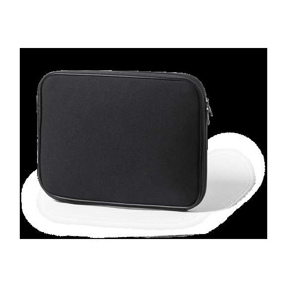 Funda para ordenador portátil, fabricada en resistente soft shell. En elegante color negro, con interior acolchado. Cierre de cremallera a juego con doble tirador. Para ordenador portátil o tablet de hasta 13 pulgadas.